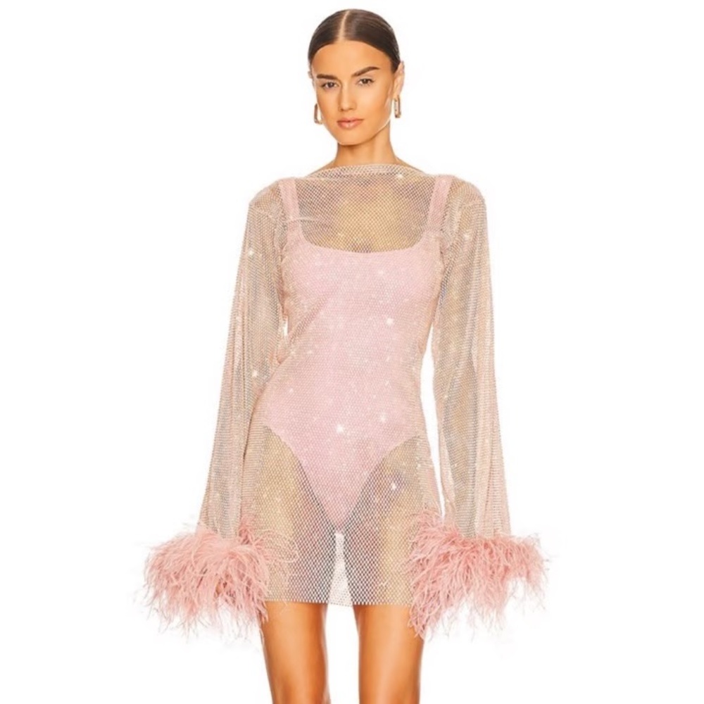 Santa Brands Feathers Mini Dress in Blush
